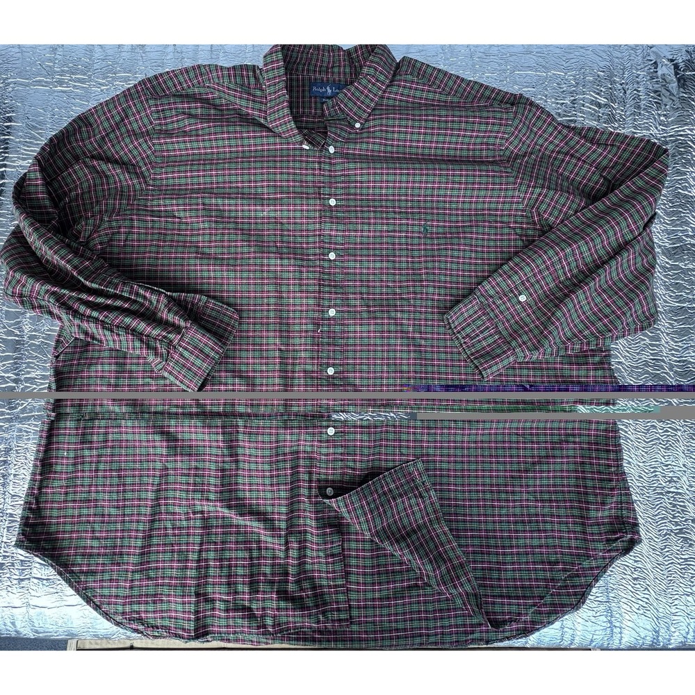 Ralph Lauren Classic Fit 4XLT Big Tall Plaid Button Down Shirt Red Green